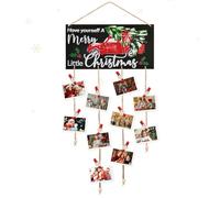 Aucpod Christmas Card Holder Wooden Merry Christmas Wall Hanging Picture Holders Picture Frames with 30 Photo Clips for Holiday Décor - Rustic Home Office Wall Decor (Black)
