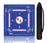 Aucuda Mahjong Mat Noise Reducing with Rules, 33.5x33.45 Inch Non-Slip American Mah Jongg Table Set Cover with Travel Bags, Thanksgiving Poker Card Games Board Waterproof, 2025 Version (Blue).