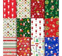 Aucuu 12 PCS Christmas Fat Quarters Fabric Bundles, 50x40cm Christmas Fabric Bundles, Quilting Cotton, Bundle Quilting Craft FA-BRIC, Christma s Fabric for DIY Crafts, Sewing, Patchwork, Home Decor
