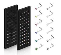 Aucuu 120pcs Nose Studs, 316 L Shaped Stainless Steel Nose Studs, 20 Gauge Nose Ring, Crystal Rhinestone, Hypoallergenic Body Piercing Jewelry for Women Men