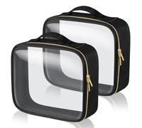 Aucuu 2 Pcs Clear Toiletries Bags, PVC Waterproof Pouch Bags, Portable Cosmetic Makeup Bags with Zippered, Wash Bag for Men, Women, Travel, Business, 19x16x5cm