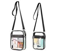 Aucuu 2Pcs Clear Crossbody Bag, Stadium Approved Clear Purse Bag With Adjustable Shoulder Strap, Messenger Bags Transparent Shoulder Case for Concerts Sports Events Festival（Black）