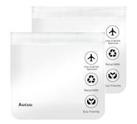 Aucuu 2Pcs Clear Travel Toiletry Bag, Airport Security Liquid Bag Travel Accessories, 20 x 20cm TSA Approved Makeup Bags, Holiday Essentials for Journey Holiday for Women/Men (White)