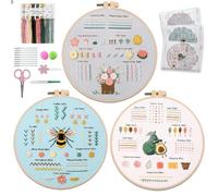 Aucuu 3 Sets of Hand Embroidery Starter Kits, Embroidery Kits for Beginners, 28 Different Stitches, Includes Including Fabric with Prints,Threads,Needles,Hoop,Paper Instructionsand and Video tutorials