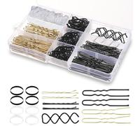 Aucuu 343 pcs Bobby Pins Kit, 100 Gold and 100 Black Hair Pins for Women, 3 Spiral Hair P-ins, 90 Black Elastic Bands, 50 White Elastic Bands, with Storage Box, for All H-air Types