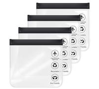 Aucuu 4Pcs Clear Travel Toiletry Bag, Airport Security Liquid Bag Travel Accessories, 20 x 20cm TSA Approved Makeup Bags, Holiday Essentials for Journey Holiday for Women/Men (Black)