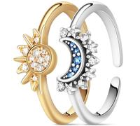 Aucuu Celestial Sun and Moon Overlay Ring, Shining Together Sun and Moon Overlay Ring, Diamond Set Open Ring, Friendship Promise Ring, Gift for Women Girls