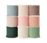 Aucuu Chiffon Ribbon 1" x 27Yd Mixed 9 Colours, Ribbons Handmade Fringe (9 Rolls *3 Yd), Fringe Edge Fabric Ribbon Package for Wedding Invitation, Bouquet, Gift Wrapping, Bow Making, Decoration