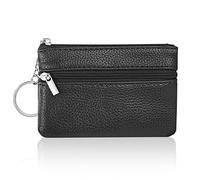 Aucuu Coin Purse Leather Zipper Wallet Card Holder Key Case Women Mini Wallet, with 3 Compartments & Keychain, Small & Lightweight, Easy to Carry, 12 * 8 CM (Black)