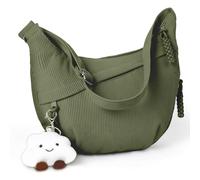 Aucuu Corduroy Crescent Bag, Corduroy Shoulder Bags, Dumpling Bag, Hobos Crossbody Bag with 1 Cloud Pendant, Tote Bag, Women's Casual Messenger Bag for Work School Shopping Travel College, Green