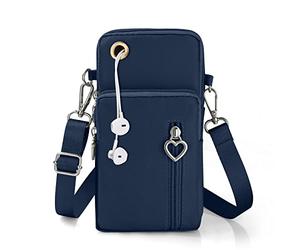 Aucuu Crossbody Phone Bag, Nylon Mini Crossbody Shoulder Bag Wrist Bag with Detachable Adjustable Straps, Cellphone Purse Armband with Headphone Port for cellphones under 7 inches (Blue)