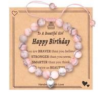 Aucuu Heart Charm Bracelet, Pink Zebra Beads Adjustable Bracelets with Heart Pendant，Sweet Heart Charm Natural Stone Bracelet with Adjustable Rope for Teen & Girls