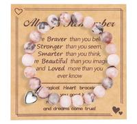Aucuu Heart Charm Bracelet, Pink Zebra Beads Elastic Bracelets Bracelets with Heart Pendant,Sweet Heart Charm Natural Stone Bracelet with Elastic Rope