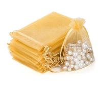Aucuu Jewellery Pouches, 105Pcs Organza Gift Bags, Jewelry Drawstring Pouches - Mesh Wedding Favour Bags for Wedding, Birthday, Christmas - 10 x 15 CM (Gold)