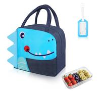 Aucuu Kids Lunch Bag for Girls Boys, Insulated Lunch Bag, Portable Lunch Box for Kids with Cartoon Cute Design, Foldable Reusable Lunch Cooler Bags for School, Travel, Picnic-Navy Blue Crocodile
