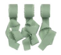 Aucuu Light Green Silk Ribbon 1" x 21Yd, Ribbons Handmade Fringe (3 Rolls *7 Yd), Fringe Edge Fabric Ribbon for Wedding Invitation, Bouquet, Gift Wrapping, Bow Making, Decoration