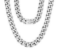 Aucuu Men Cuban Chain, 8mm Cuban Necklace Sliver Byzantine Link Chain Necklace Bracelet, 50cm Titanium Steel Chunky Curb Chain for Men Women, Classic Men's Necklaces (Gift Box)