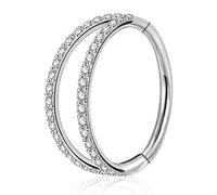 Aucuu Nose Rings Hoop, 316L Stainless Steel Septum Nose Rings, Helix Tragus Daith Piercing Jewellery, Earrings Tragus Septum Piercing, Hinged Segment Clicker, Clear CZ Pave Cartilage Earrings