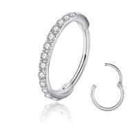 Aucuu Nose Rings Hoop, Titanium Septum Nose Rings, Helix Tragus Daith Piercing Jewellery, Earrings Tragus Septum Piercing, Hinged Segment Clicker, Clear CZ Pave Cartilage Earrings
