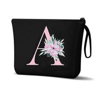 Aucuu Personalized Makeup Bag, Letter Canvas Cosmetic Bag, Travel Makeup Organiser, Perfect Birthday Gifts for Mom and Best Friend, Bride Bridesmaid Cosmetic Bag(Black A)