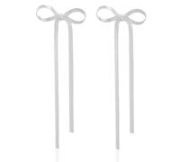 Aucuu Silver Bow Dangling Ribbon Earrings, Women's Long Tassel Chain Hypoallergenic Dangle Fashion Jewellery