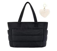 Aucuu Tote Bag for Women, Shoulder Bag, Lightweight Large Tote Bag, Puffer Handbag with Laptop Compartment, Large Capacity Shoulder Handbag with Plush Heart-shaped Pendant for Travel,School,Work