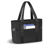 Aucuu Tote Bag, Large Shoulder Bag, Travel Tote Bag with Laptop Compartment, Foldable Handbag, Waterproof Laptop Tote Bags with Zipper for Travel, Work, School, Shopping, Black