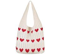 Aucuu Women Knitted Handbags, Retro Hollow Woven Shoulder Bags, Boho Shoulder Bag, Crochet Mesh Tote Bag, Beach Bag for Women, Travel Shopping Handbag for Holiday, Daily Work, Shopping, Travel-White