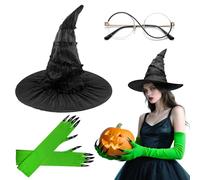 Audasi 3 Pcs Witch Elphaba Costume Accessories, Elphaba Costume Accessories Witches Hat Elphaba Glasses Green Gloves With Claws Cosplay Dress Up for Halloween Carnival Adult Kids