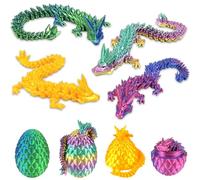 Audasi 3D Printed Dragon in Egg, 4Pcs Fully Articulated Crystal Dragon with Eggs Easter Surprise Dinosaur Eggs Flexible Joints Mystery Dragons Action Figures for Home Office Decor Desk Toys