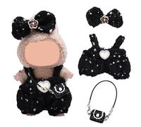 Audasi 3Pcs Stylish Doll Clothes for 17CM Doll, Cute Doll Outfits Set with Headwear Clothes Backpack Handcrafted Crochet Miniature Accessories Set For Doll Clothes Accessories (Black,No Doll)