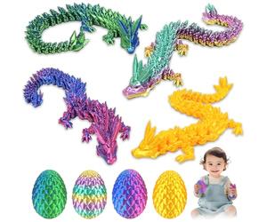 Audasi 4Pcs 3D Printed Dragon Eggs with Dragon Inside, Fully Articulated Dragon in Eggs Easter Surprise Dinosaur Eggs Flexible Joints Mystery Dragon Action Figures for Home Office Birthday Party