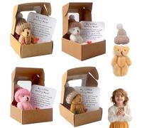 Audasi 4pcs Worry Bear Hug in a Box, Mini Bears with Inspirational Card Fluffie Stuffies Bear Doll Thinking of You Get Well Soon Little Pocket Hug Key Chain Decoration Positive Gift for Kids
