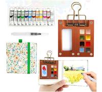 Audasi 5 Pcs Portable Watercolor Palette, 8 Grids Pocket Artist Watercolour Travel Set Mini Watercolour Paint Set Travel Portable Travel Painting Set with Foldable Wooden Palette for Painters Artists