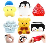 Audasi 6pcs Taba Squishy Set Biscuit Fruit Cat Paw Bear Penguin Strawberry Squishies Toys Fufu Squishy Toys for Adults Squeezeable Fidget Toys to Anxiety Relief Novelty Gifts for Birthday Christmas