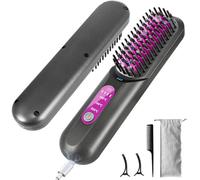Audasi Cordless Hair Straighteners Brush Portable Heated Straightening Comb for Travel USB Rechargeable Ionic Heated Styling Hairbrush with 2 Clips and Storage bag for Women Beard Straightener for Men