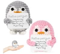 Audasi Pocket Hug Positive Penguin Knitted Doll With Card - 2Pcs Plush Gifts for Family Friends, Emotional Support, Encouragement, Party Decoration, Crochet Gifts