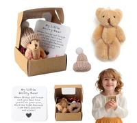 Audasi Worry Bear Hug in a Box, Mini Fluffy Stuffies with Inspirational Cards, Thinking of You Get-Well-Soon Gifts for Kids