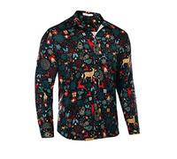 AUDATE Christmas Shirt for Men Funky Casual Button Down Shirts Long Sleeve Shirts Dark Green XL