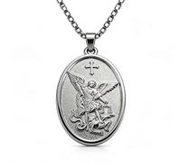 Audday St Michael the Archangel Necklace for Men Women, Metal Shield Saint Michael Pendant with Prayer, Religious Catholic Protection Jewelry necklace, Archangel Michael Defeating Devil Medal, 23.6