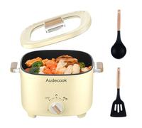 Audecook Electric Hot Pot, 2.5L Cermic Glaze Non-Stick Frying Pan, Portable Travel Multicooker for Ramen, Steak, Egg, Fried Rice, Oatmeal, Soup, 350W/800W (Beige)