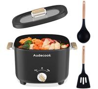 Audecook Electric Hot Pot, 2.5L Cermic Glaze Non-Stick Frying Pan, Portable Travel Multicooker for Ramen, Steak, Egg, Fried Rice, Oatmeal, Soup, 350W/800W (Black)