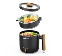 Audecook Hot Pot Electric with Steamer, 1.8L Portable Mini Travel Cooker, Multifunctional Non-Stick Electric Skillet for Stir Fry/Stew/Steam, Perfect for Ramen Noodles/Pasta/Egg/Soup/Oatmeal(Black)