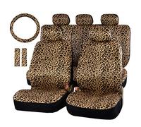 Audel Zebra Car Seat Cover Set with 2 Seat Belt Pads & Universal 15 Inch Steering Wheel Cover Fit for Car, Truck, SUV, or Van (Leopard)