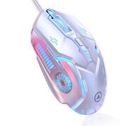 AudeRhine G5 Wired Gaming Mouse, Silent Click Noiseless Optical Gamer Mouse,Play Games with Accurate Positioning, 4 Adjustable DPI, Ergonomic RGB Gaming Mice for PC Laptop Mac (White)