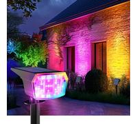 AUDERWIN Color Changing Solar Spot Lights Outdoor, 9 Lighting Modes Colored Solar Lights Outdoor RGB, Color Light Waterproof IP65, Landscape Spotlights for Halloween Christmas Decorations