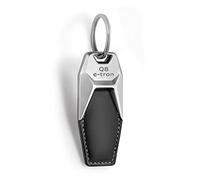 Audi 3182300100 Key Fob Metal/Leather Pendant Key Ring with Q8 e-tron Engraving, Silver/Black, silver, standard size, Modern