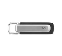 Audi 3182500500 Metal Leather Keyring Engraved with A5 Lettering and Audi Rings Logo, Silver/Black