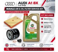 Audi A1 8X 1.4 TFSI MAHLE Air Oil Filter Service Kit Castrol EDGE 5W30 LL 5L