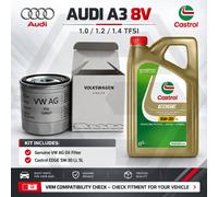 Audi A3 8V 1.0 1.2 1.4 TFSI e-tron Genuine VW Oil Filter Castrol EDGE 5W30 LL 5L